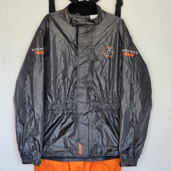 Icon Motorcycle Rain Jacket Trousers Set Orange XL Gray Waterproof Riding Suit - Picture 5 of 12